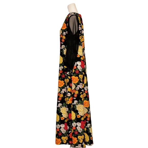 Floral Dress, Maxi Dress, Sheer Black Sleeves, Reiner of Chicago, Flower Power, - Picture 8 of 16